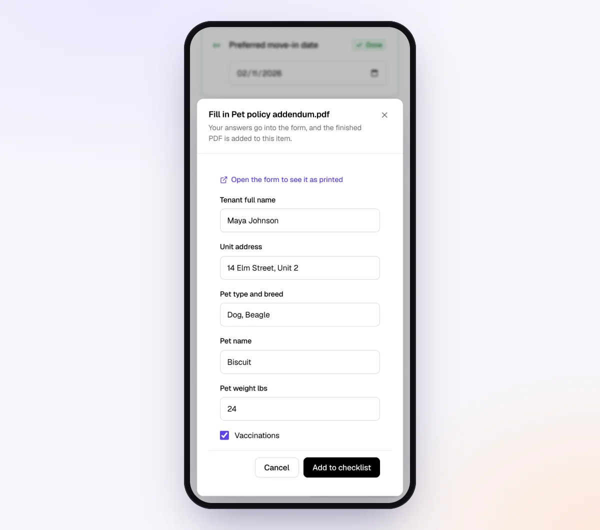 A new hire filling in a PDF form and drawing a signature on a phone