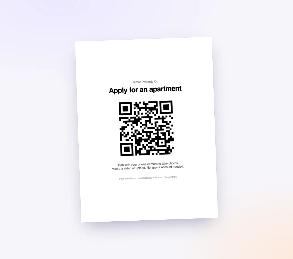 A printed walk-in QR code poster that starts a new photo request when scanned