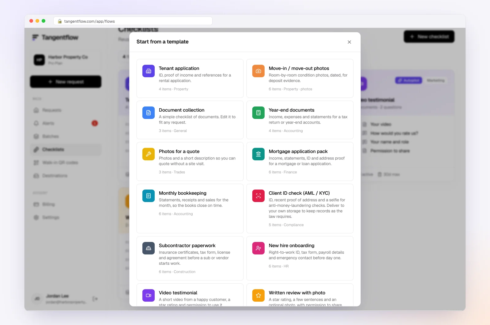 Choosing the New hire onboarding template from the Browse templates list