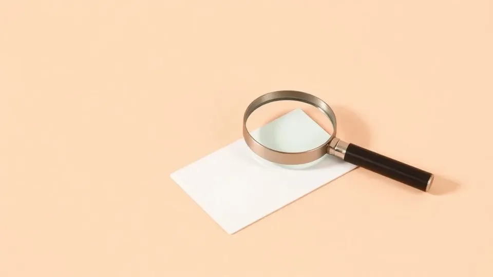 Magnifying glass over a business card on a desk