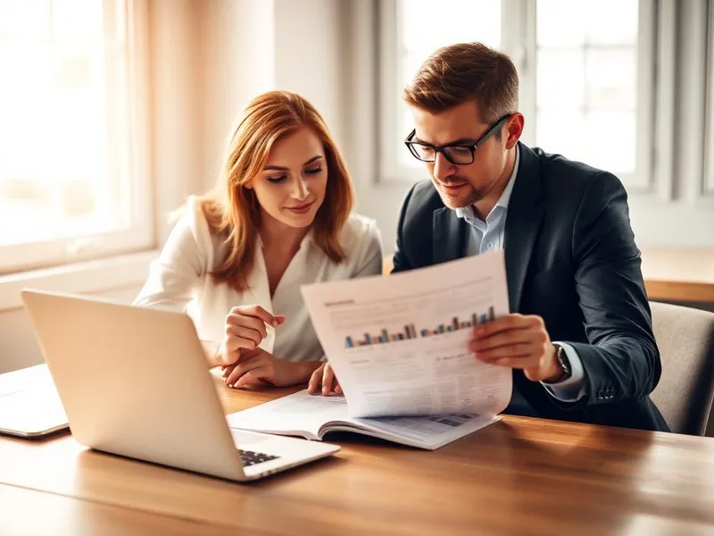 Two consultants reviewing a printed report together